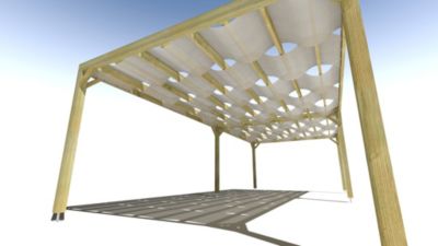 Pergola bois - 9m x 4m - indépendante - sens largeur - voilage semi-transparent inclus - livraison comprise