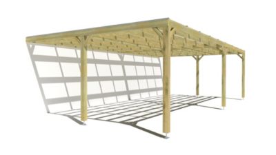 Pergola bois - 9m x 5m - adossée - sens largeur - couverture étanche transparente incluse - livraison comprise