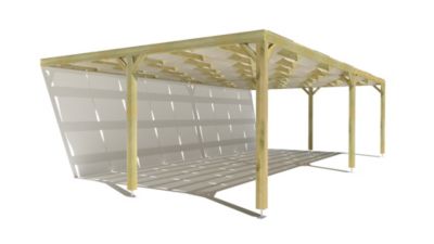 Pergola bois - 9m x 5m - adossée - sens largeur - voilage semi-transparent inclus - livraison comprise