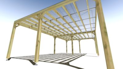 Pergola bois - 9m x 5m - indépendante - sens largeur - couverture étanche transparente incluse - livraison comprise