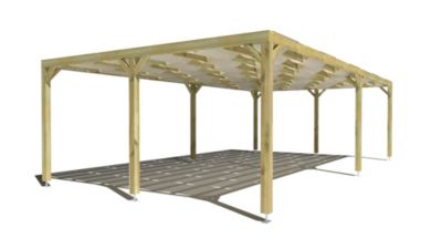 Pergola bois - 9m x 5m - indépendante - sens largeur - voilage semi-transparent inclus - livraison comprise