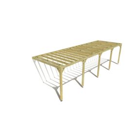 Pergola bois labellisée FSC, 10m x 3m, adossée, sens profondeur.