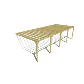 Pergola bois labellisée FSC, 10m x 4m, adossée, sens profondeur.