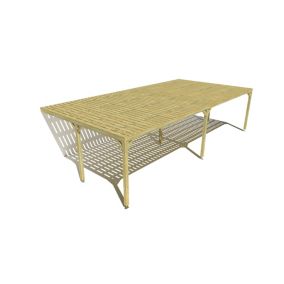 Pergola bois labellisée FSC, 10m x 5m, adossée, sens largeur, platelage bois.