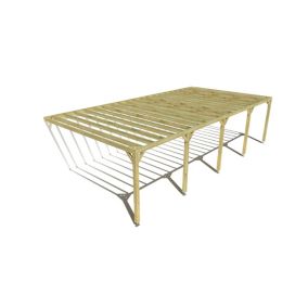 Pergola bois labellisée FSC, 10m x 5m, adossée, sens profondeur.