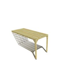 Pergola bois labellisée FSC, 2m x 5m, adossée, sens profondeur, platelage bois.