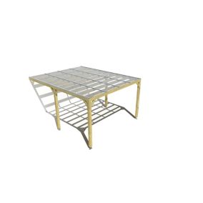 Pergola bois labellisée FSC, 4m x 5m, adossée, sens largeur, couverture étanche transparente incluse.