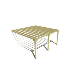 Pergola bois labellisée FSC, 5m x 5m, adossée, sens profondeur.