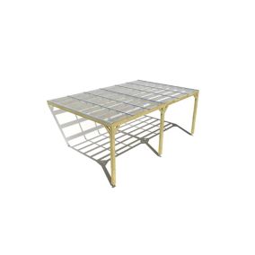 Pergola bois labellisée FSC, 6m x 4m, adossée, sens largeur, couverture étanche transparente incluse.