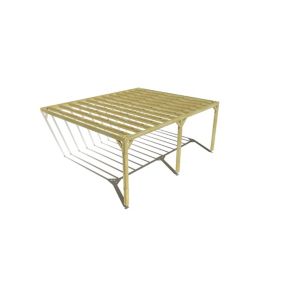 Pergola bois labellisée FSC, 6m x 5m, adossée, sens profondeur.