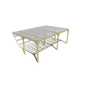 Pergola bois labellisée FSC, 7m x 5m, adossée, sens largeur, couverture étanche transparente incluse.