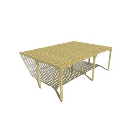 Pergola bois labellisée FSC, 7m x 5m, adossée, sens largeur, platelage bois.