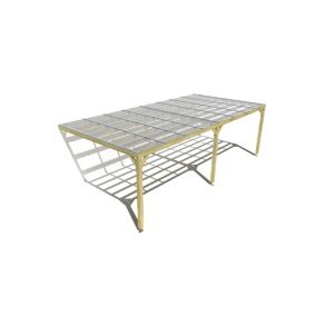 Pergola bois labellisée FSC, 8m x 4m, adossée, sens largeur, couverture étanche transparente incluse.