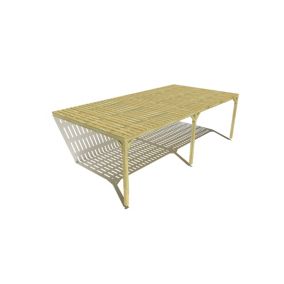 Pergola bois labellisée FSC, 8m x 4m, adossée, sens largeur, platelage bois.