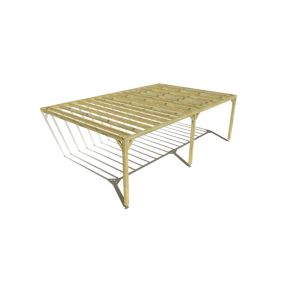 Pergola bois labellisée FSC, 8m x 5m, adossée, sens profondeur.