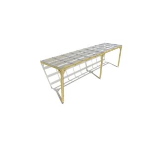 Pergola bois labellisée FSC, 9m x 2m, adossée, sens largeur, couverture étanche transparente incluse.