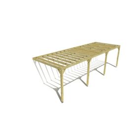 Pergola bois labellisée FSC, 9m x 3m, adossée, sens profondeur.