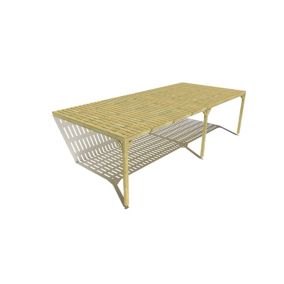 Pergola bois labellisée FSC, 9m x 4m, adossée, sens largeur, platelage bois.