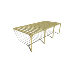 Pergola bois labellisée FSC, 9m x 4m, adossée, sens profondeur.