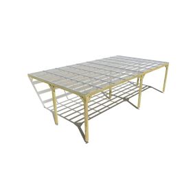 Pergola bois labellisée FSC, 9m x 5m, adossée, sens largeur, couverture étanche transparente incluse.