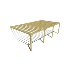 Pergola bois labellisée FSC, 9m x 5m, adossée, sens profondeur.