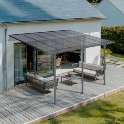 Pergola/Carport adossé 12m² KLEO 4x3m aluminium gris