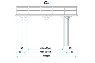 Pergola/Carport adossé 15m² KLEO 5x3m aluminium gris