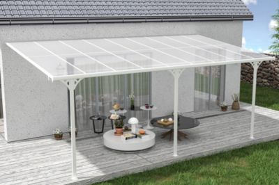 Pergola/ Carport adossé 16,5m² KLEO 5,5x3m aluminium blanc