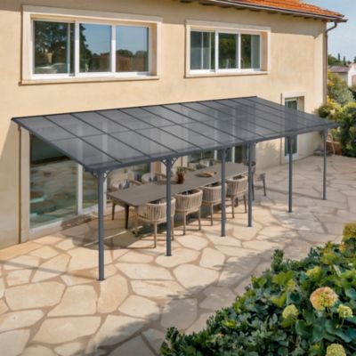 Pergola/Carport adossé 24m² KLEO 8x3m aluminium gris