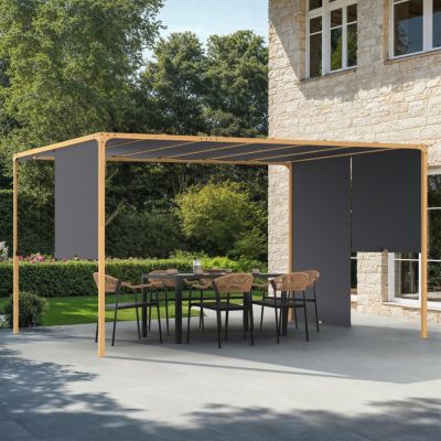 Pergola coulissante 2 pans 3x4 M belvédère de jardin effet bois toile gris anthracite