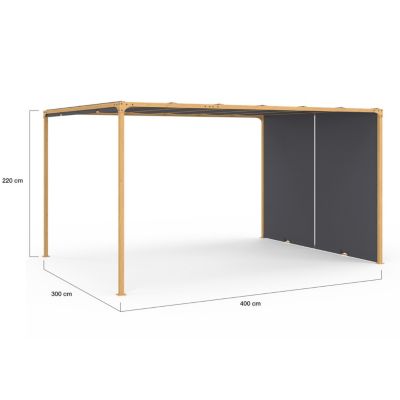 Pergola coulissante 2 pans 3x4 M belvédère de jardin effet bois toile gris anthracite