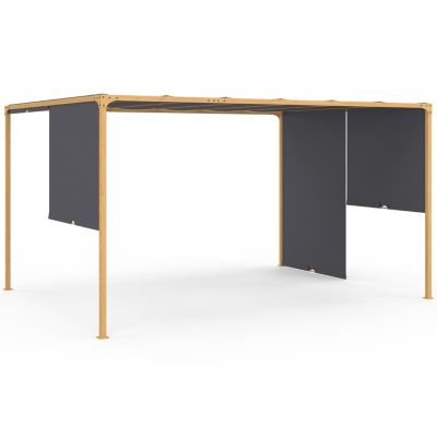 Pergola coulissante 2 pans 3x4 M belvédère de jardin effet bois toile gris anthracite