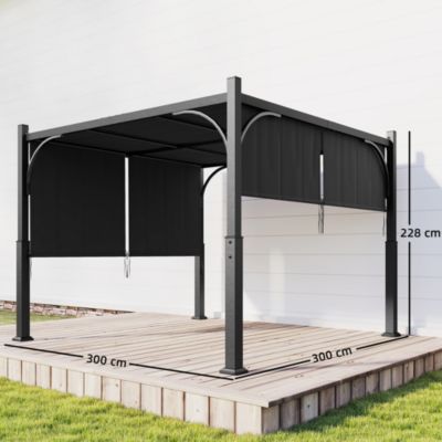 Pergola de jardin 3 x 3 m auvent coulissant métal galvanisé anthracite