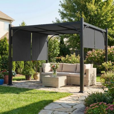 Pergola de jardin 3 x 3 m auvent coulissant métal galvanisé anthracite