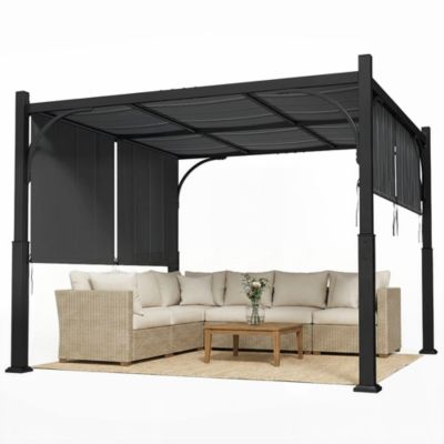 Pergola de jardin 3 x 3 m auvent coulissant métal galvanisé anthracite
