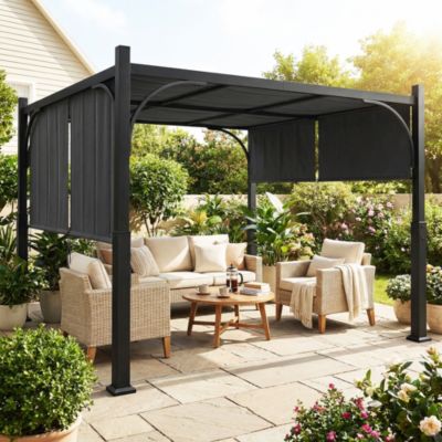 Pergola de jardin 3 x 3 m auvent coulissant métal galvanisé anthracite