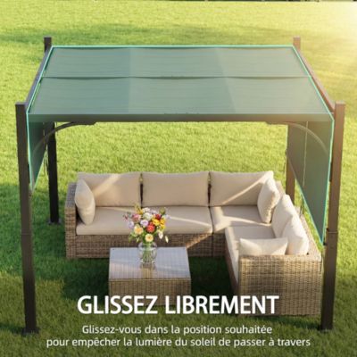 Pergola de jardin 3 x 3 m auvent coulissant métal galvanisé anthracite
