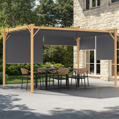 Pergola édition exclusive effet bois toit rétractable 3x4 M et 4 stores gris anthracite