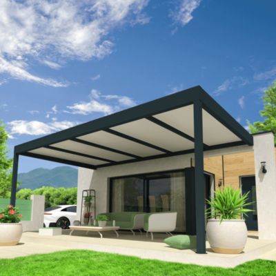 Pergola isotoit MODERN Gris anthracite 3,78x4,50m (Kit LED 3 cotés)