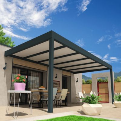 Pergola isotoit MODERN Gris anthracite 3,78x4,50m (Kit LED 3 cotés)