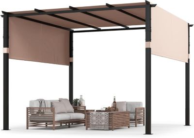 Pergola Jardin Pergola Extérieur avec Auvent Rétractable et Cadre Métallique Robuste Beige