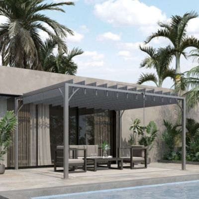 Pergola lames orientables dim. 3,9L x 2,95l x 2,13H m structure alu. acier époxy polyester gris