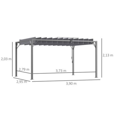 Pergola lames orientables dim. 3,9L x 2,95l x 2,13H m structure alu. acier époxy polyester gris