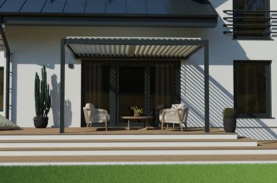 Pergola manuelle bioclimatique adossée aluminium gris foncé Cameo 4,04 x 3,11 m