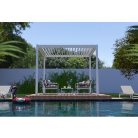 Pergola manuelle bioclimatique autoportante aluminium blanc Cameo 3,14 x 3,11 m