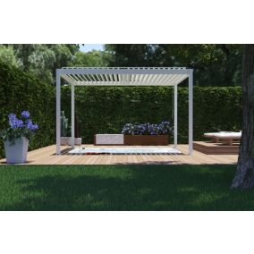 Pergola manuelle bioclimatique autoportante aluminium blanc Cameo 4,04 x 3,11 m