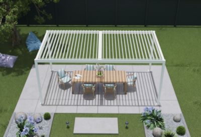 Pergola manuelle bioclimatique autoportante aluminium coloris blanc Cameo 5,84 x 3,11 m