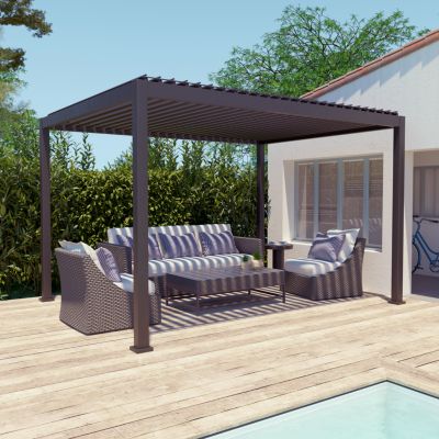 Pergola manuelle bioclimatique autoportante aluminium et acier 3,93 x 3,01 m gris anthracite