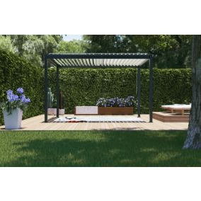 Pergola manuelle bioclimatique autoportante aluminium gris foncé Cameo 4,04 x 3,11 m