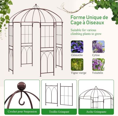 Pergola Plantes Grimpantes en Forme de Cage à Oiseaux Pavillon pour Mariage, Fête, Cérémonie, 211x211x256cm